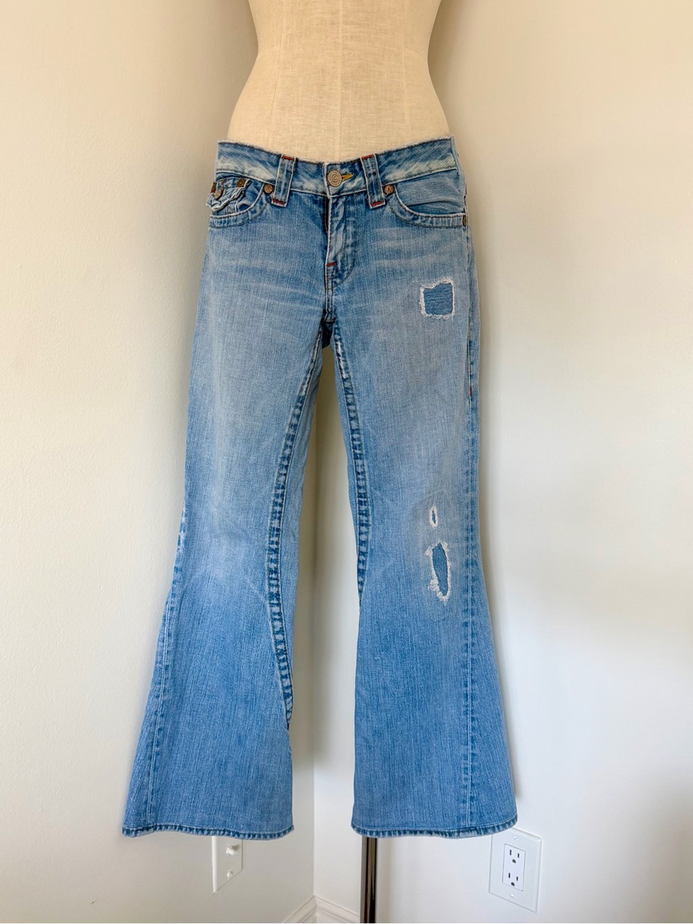 Vintage True Religion low waist Flare Jeans with Distressed Detail